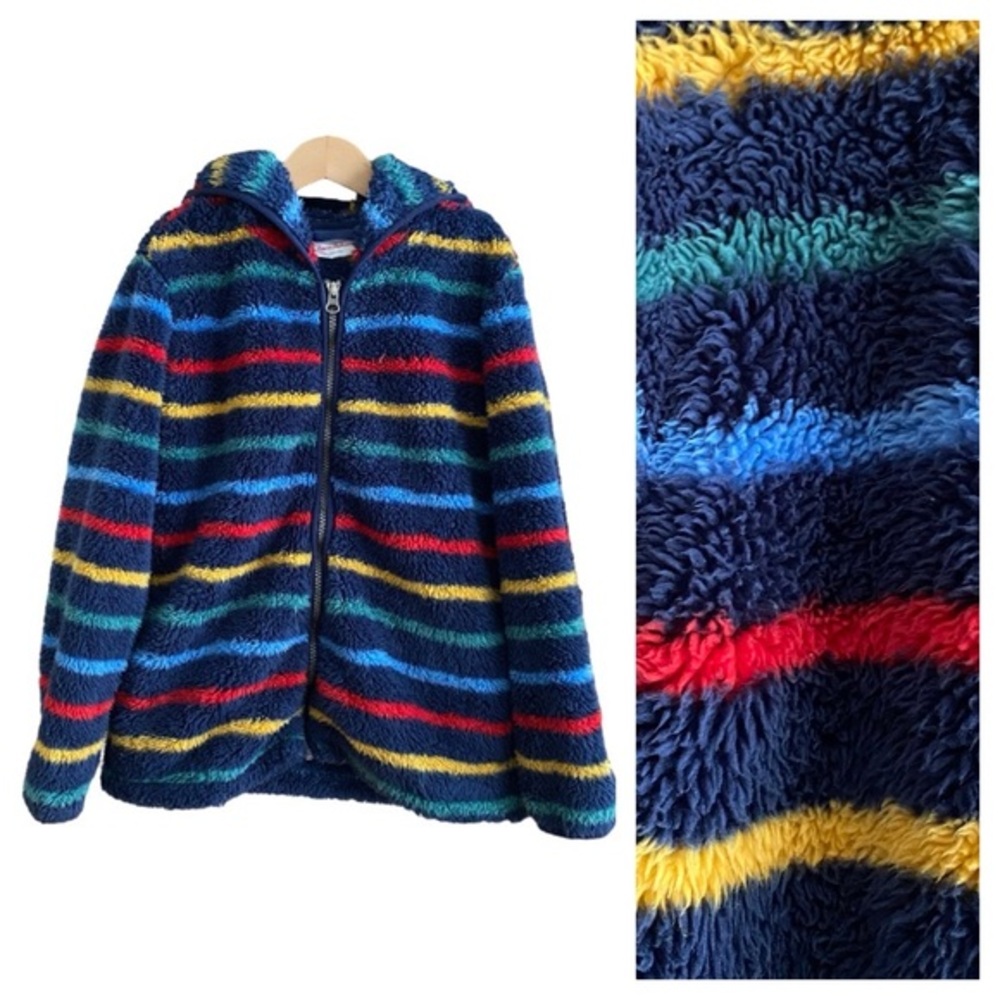 Hanna Andersson Blue Stripe Marshmallow Fleece Zip-Up Hoodie Jacket